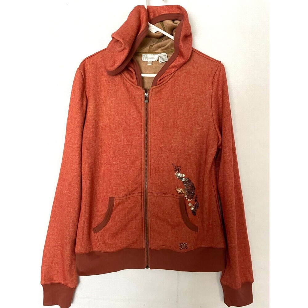 Miss Me Hoodie Womens L Burnt Orange Long Sleeve Full Zip Jacket Bling Fleece